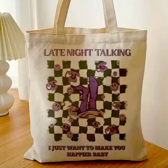 3 LEFT!๐ HARRY STYLES MERCH: Large Canvas LATE NIGHT TALKING ๐ Tote Bag - Picture 1 of 4
